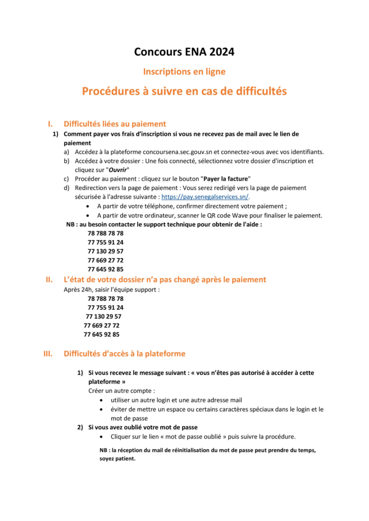 Concours ENA – Procédure à suivre en cas de difficulté d’inscription